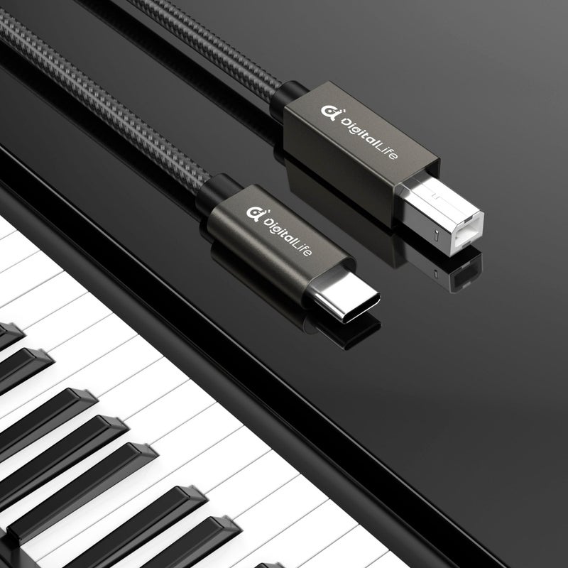 DigitalLife FlexMIDI Pro Series | USB-C to USB-B MIDI Cable for MIDI Keyboards, Controllers & Interfaces, Nylon-Braided with Metal Connectors, 6.6ft (2m), Windows/macOS/Linux (1-Pack) - Image 4